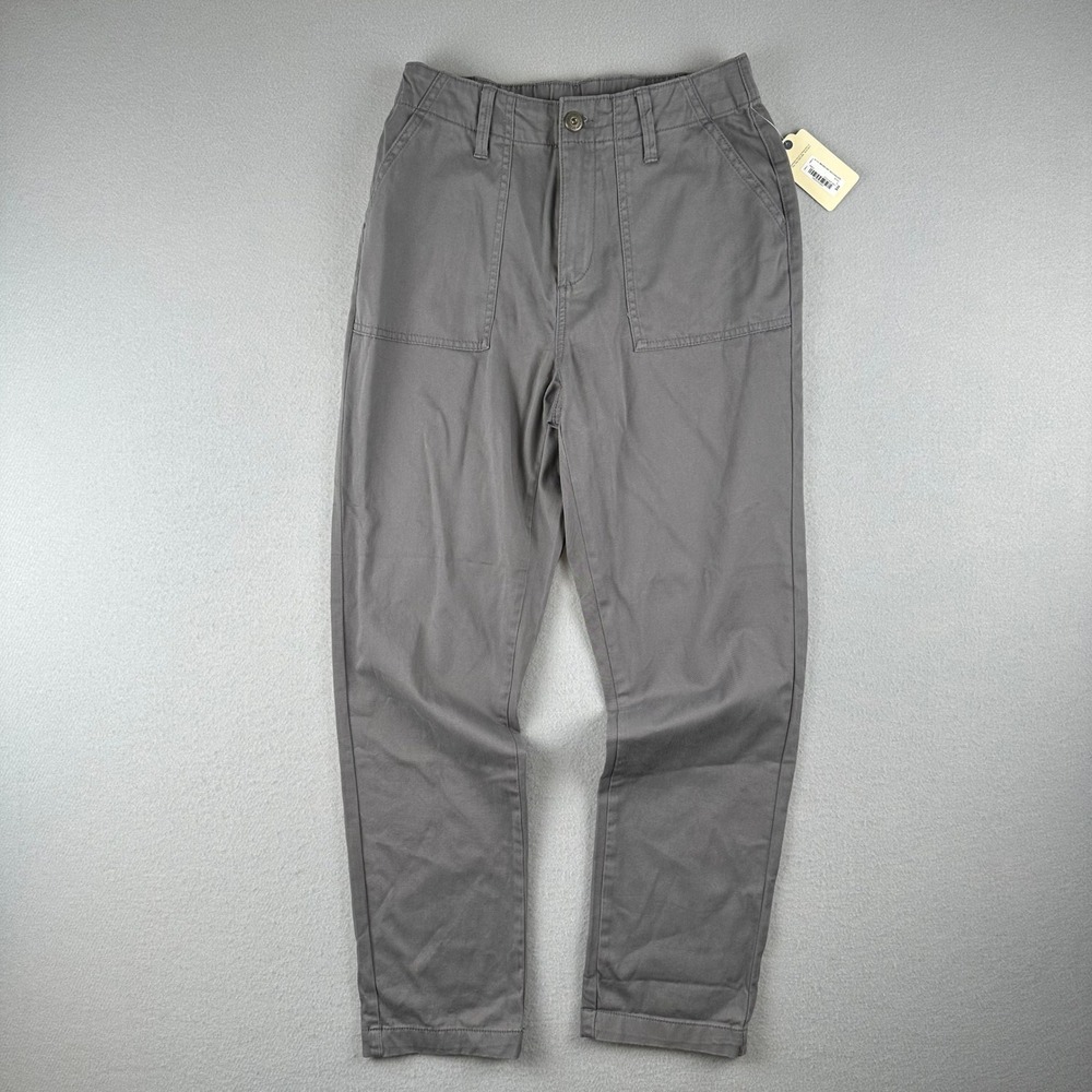 St. John's Bay Utility Pants Women 8 Gray High Rise Straight Leg Cotton Stretch